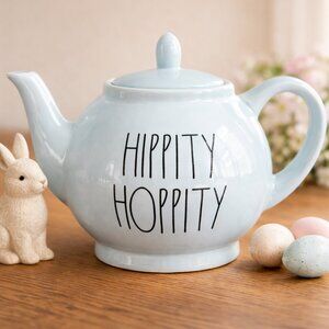 Rae Dunn HIPPITY HOPPITY Easter Teapot Light Blue Artisan Magenta
